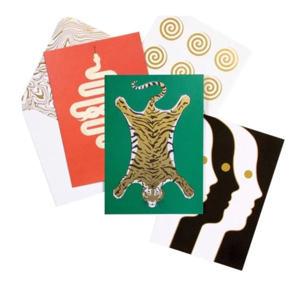 Jonathan Adler Atlas & Animals Boxed Metallic Notecards / Stationary. Set of 12.